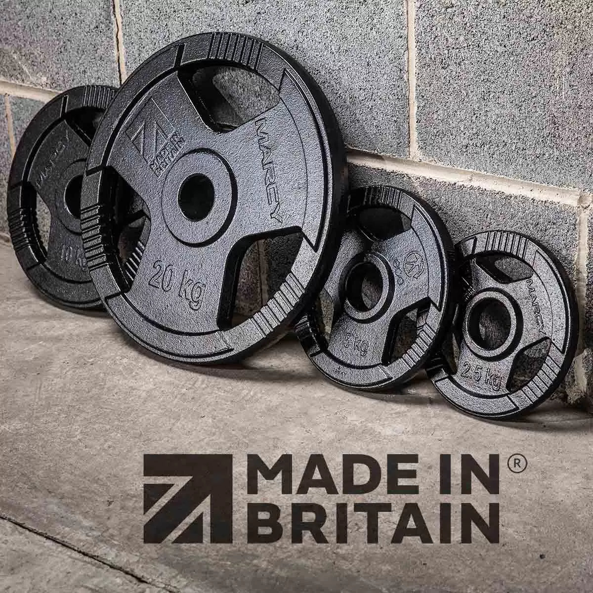Marcy Eco Olympic 140kg Weight Set with 7ft Barbell – Made in Britain | Home Gym Strength Training