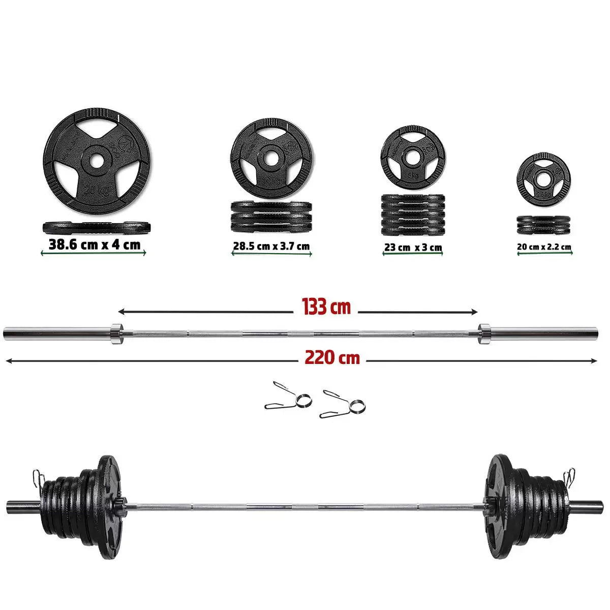 Marcy Eco Olympic 140kg Weight Set with 7ft Barbell – Made in Britain | Home Gym Strength Training