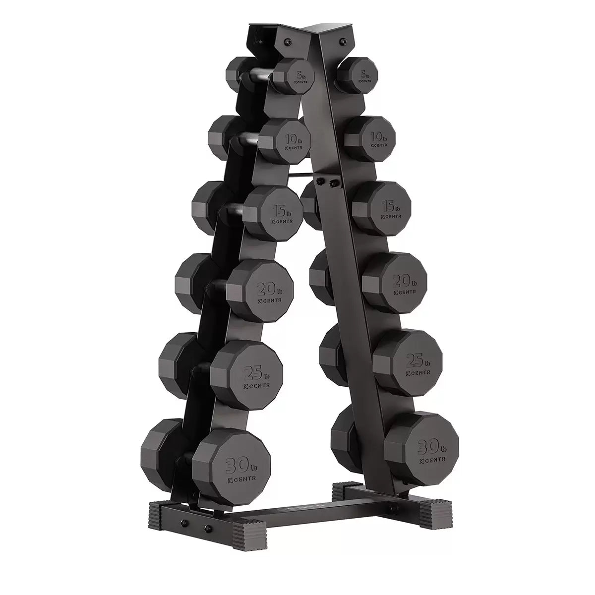 Centr 210lbs (95kg) Rubber Dumbbell Set with Weight Rack Home Gym
