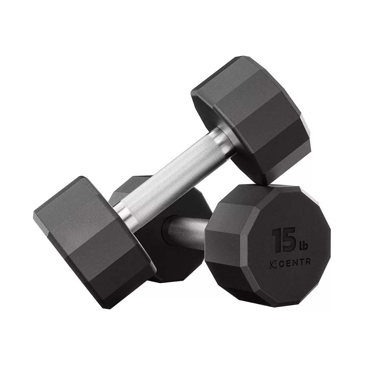 Centr 210lbs (95kg) Rubber Dumbbell Set with Weight Rack Home Gym