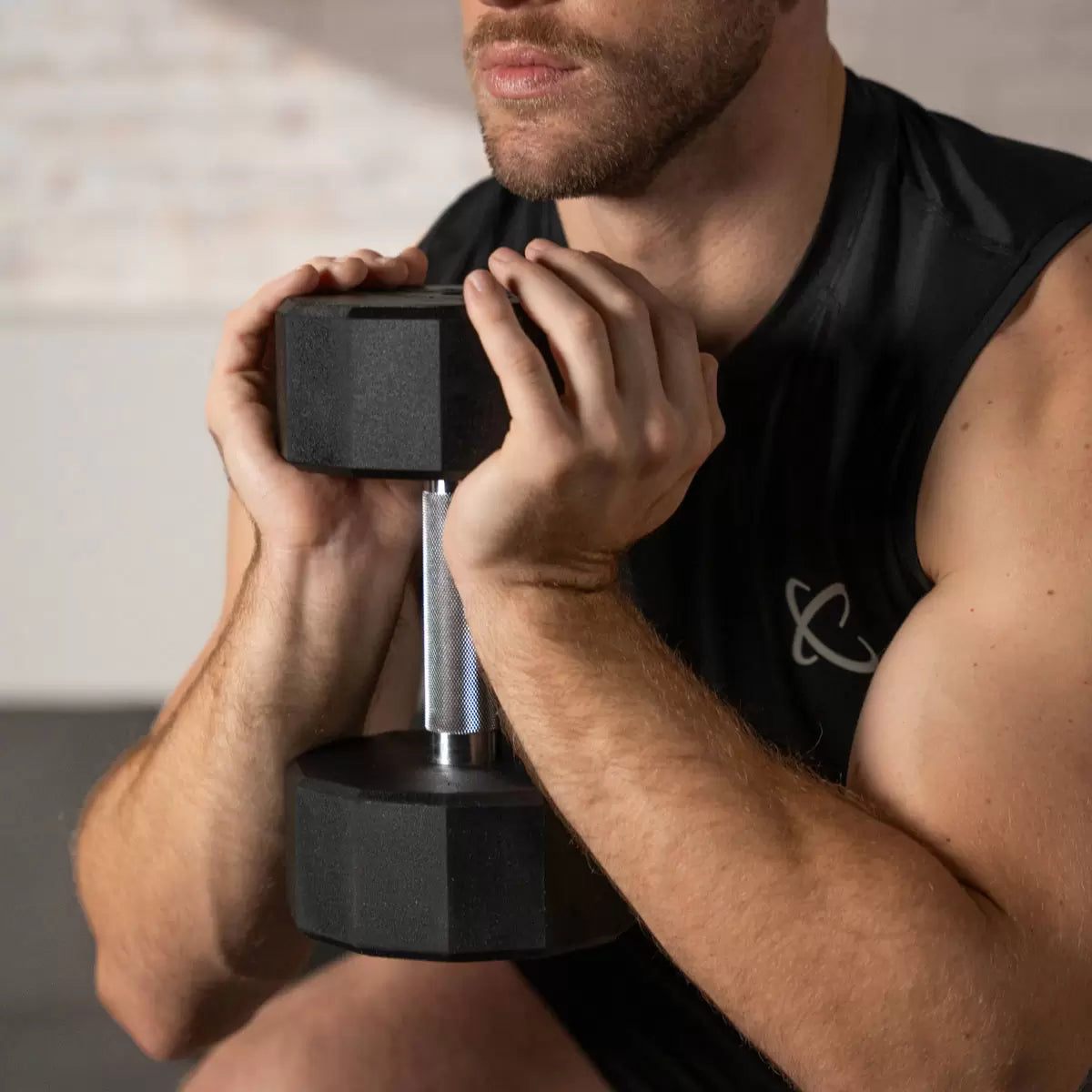 Centr 210lbs (95kg) Rubber Dumbbell Set with Weight Rack Home Gym