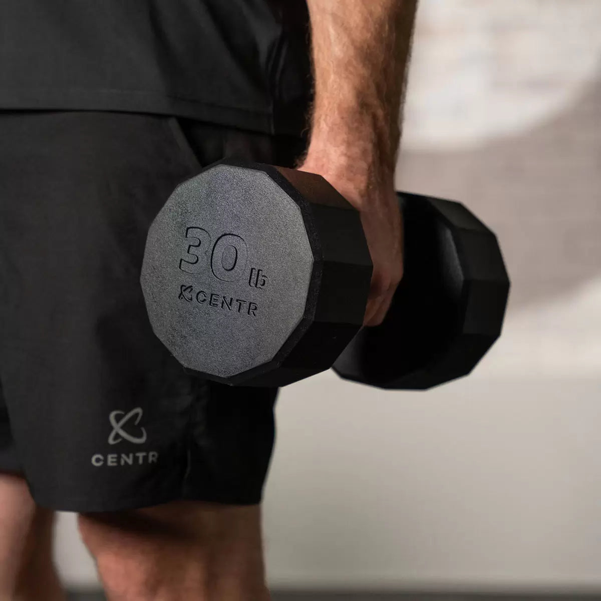 Centr 210lbs (95kg) Rubber Dumbbell Set with Weight Rack Home Gym