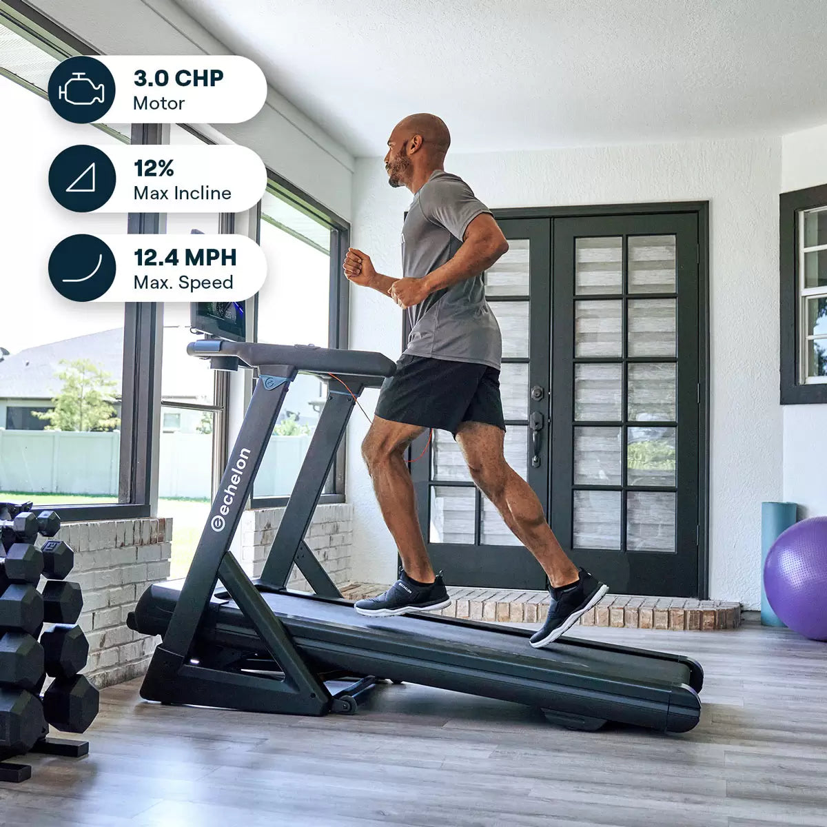 Installed Echelon Stride 4S+ Treadmill - Compact Treadmill for Home