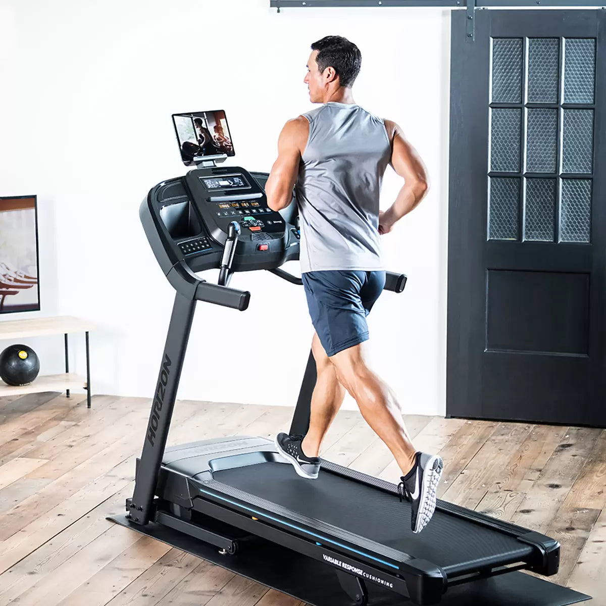 Installed Horizon Treadmill 7.0 AtZone with Protective Floor Mat