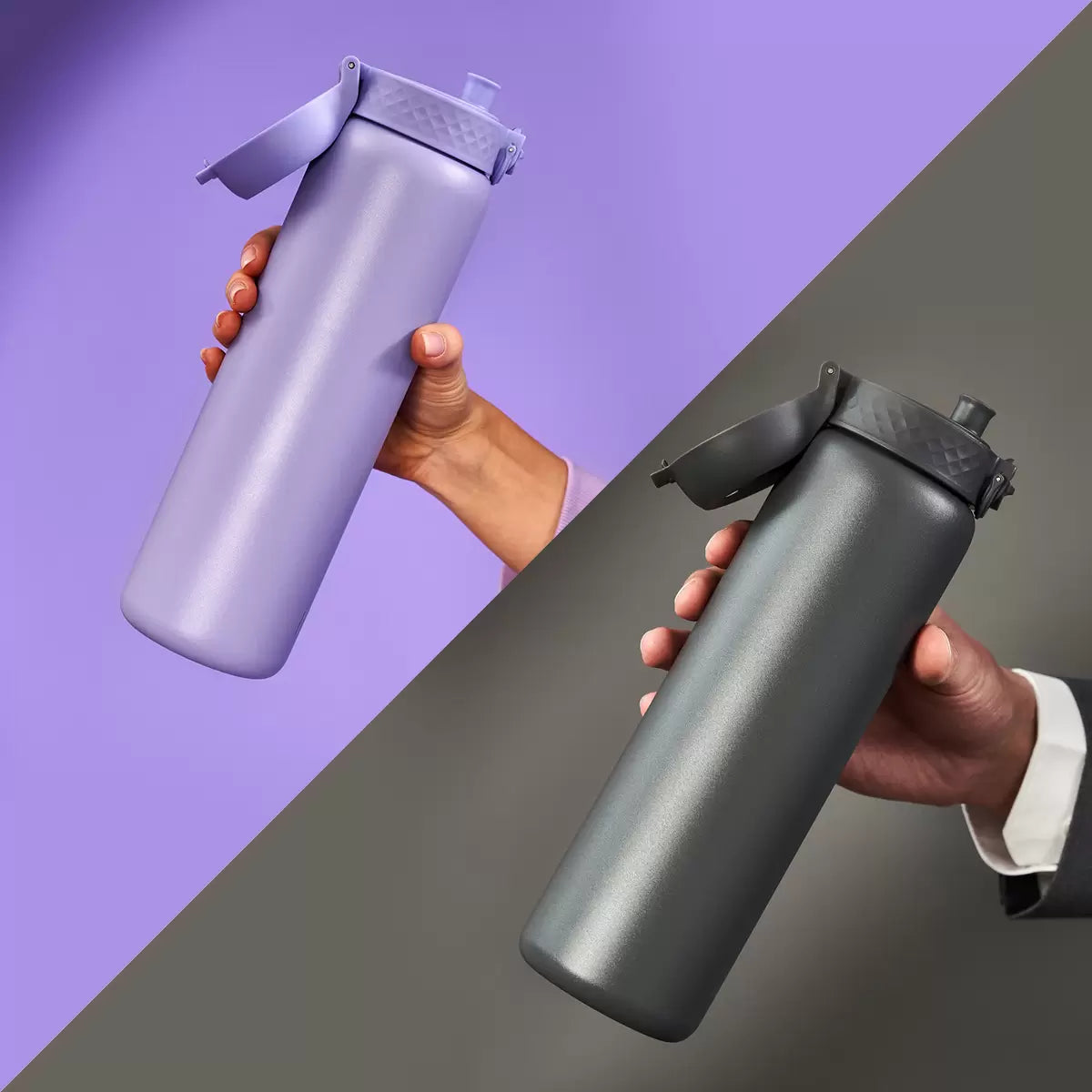 Ion8 Stainless Steel Water Bottle 1.2L, 2 Pack in Two Colour Combinations