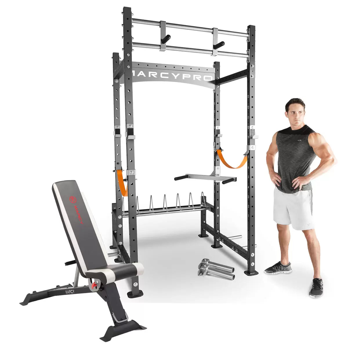 Marcy HIMT Cage & Utility Bench – Heavy-Duty Adjustable Bench for Home Gym