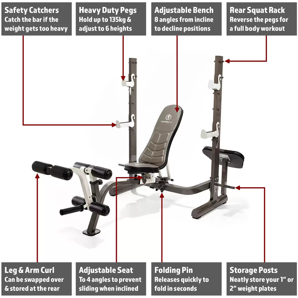 Marcy MWB-70205 Folding Olympic Barbell Bench with Rear Squat Rack Folding Weight Bench