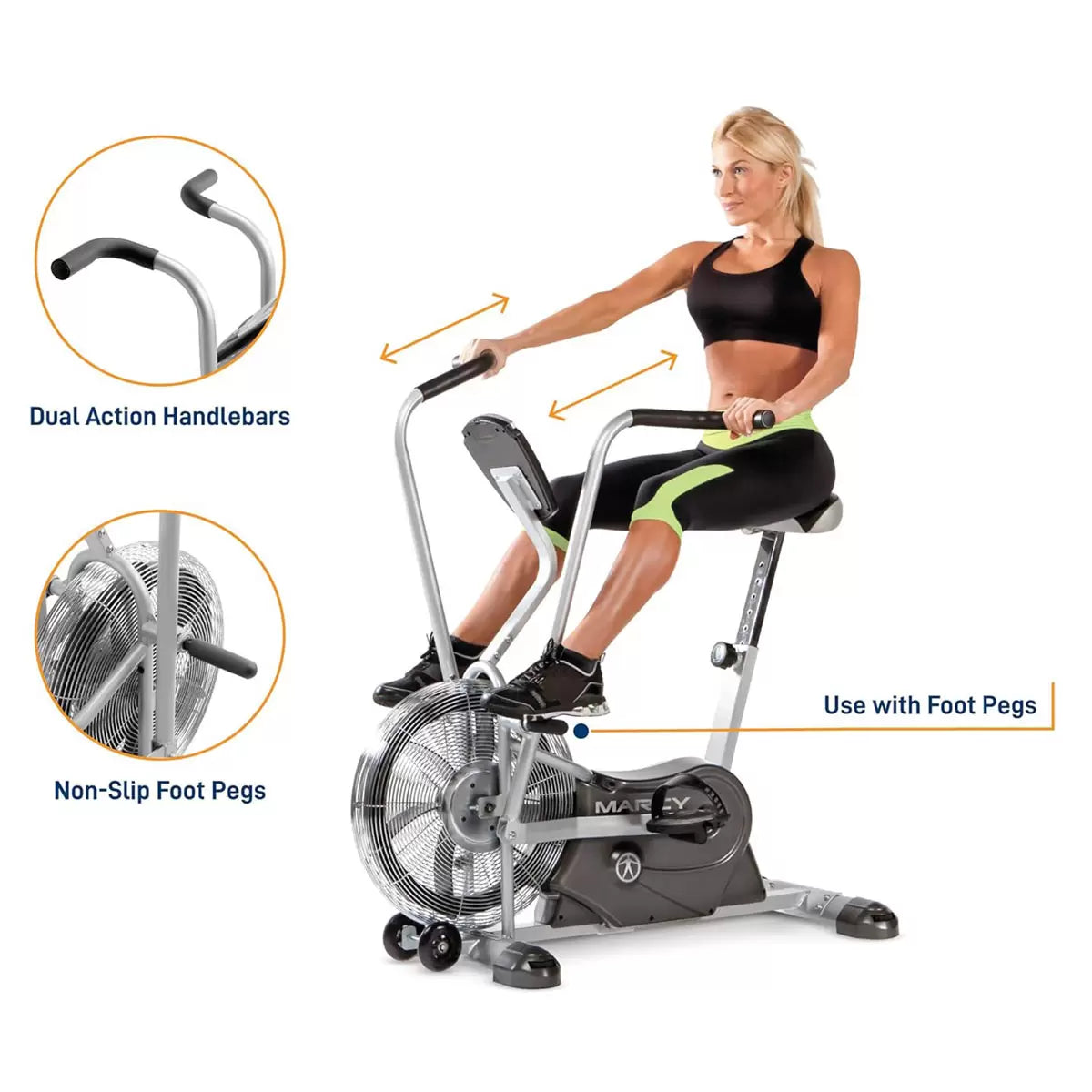 Marcy AIR-1 Deluxe Dual Action Fan Bike Home Fitness Bike for Workout