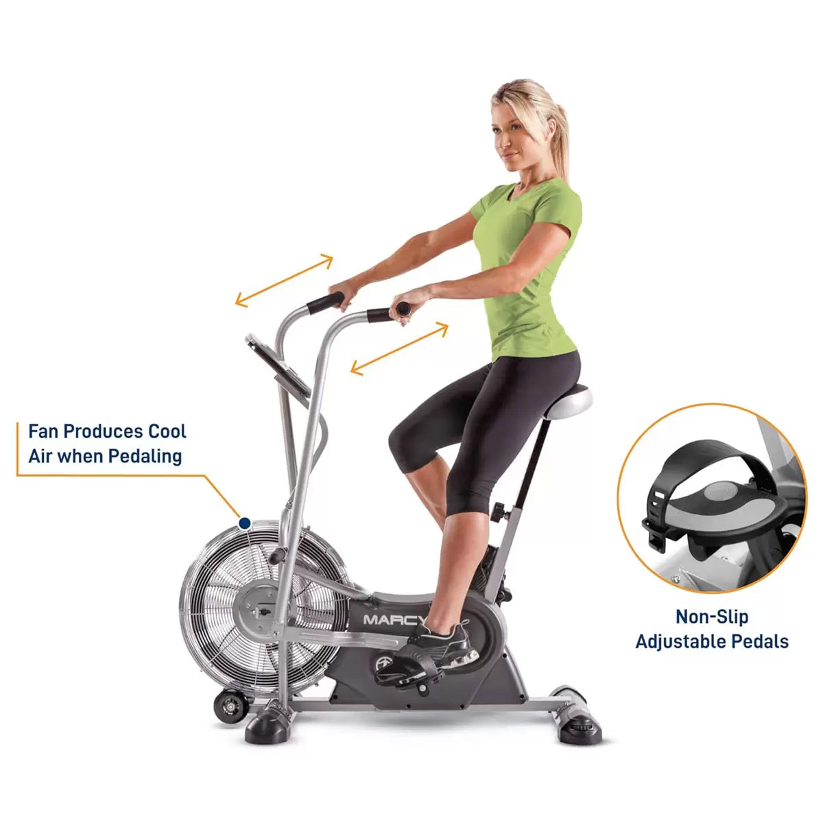 Marcy AIR-1 Deluxe Dual Action Fan Bike Home Fitness Bike for Workout
