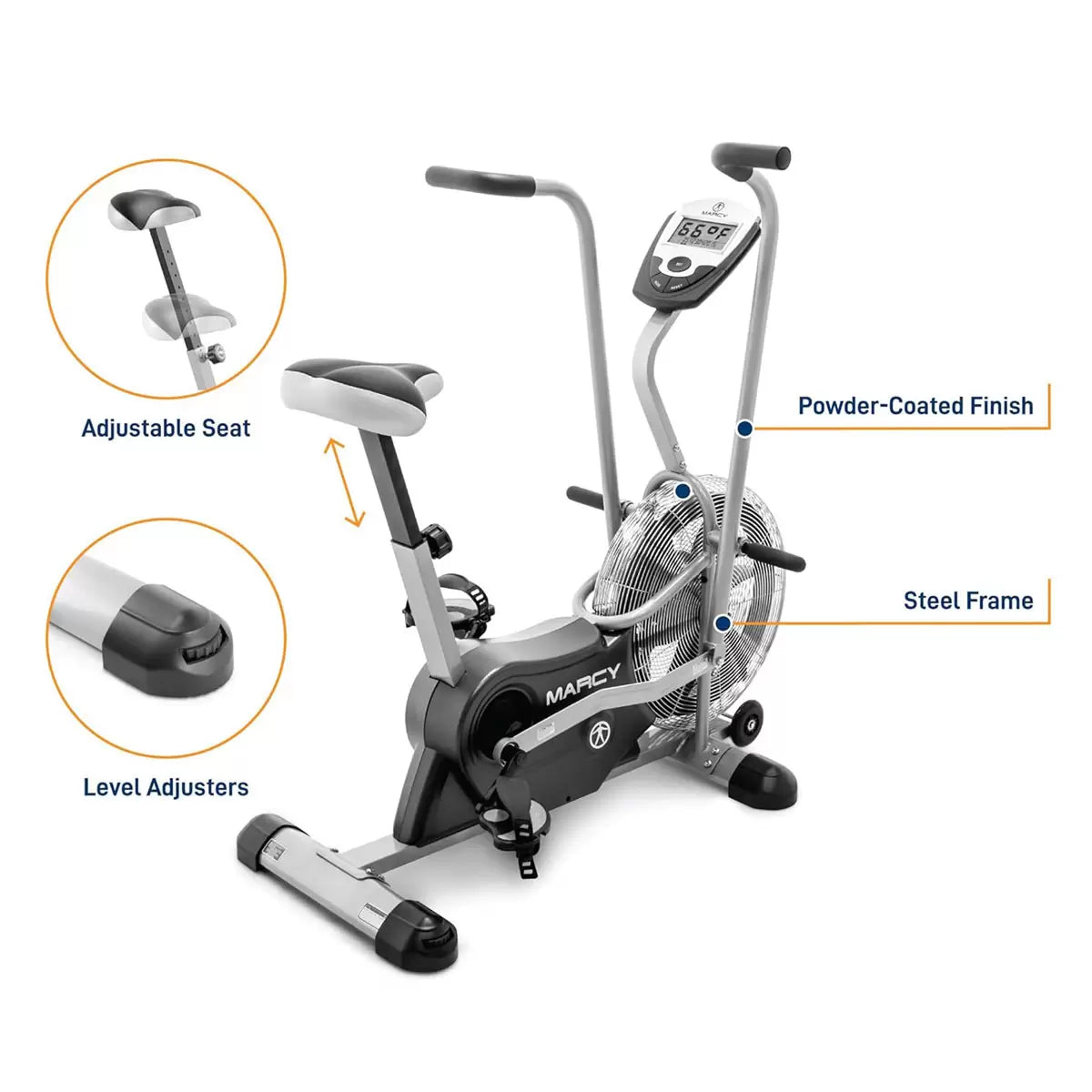 Marcy AIR-1 Deluxe Dual Action Fan Bike Home Fitness Bike for Workout