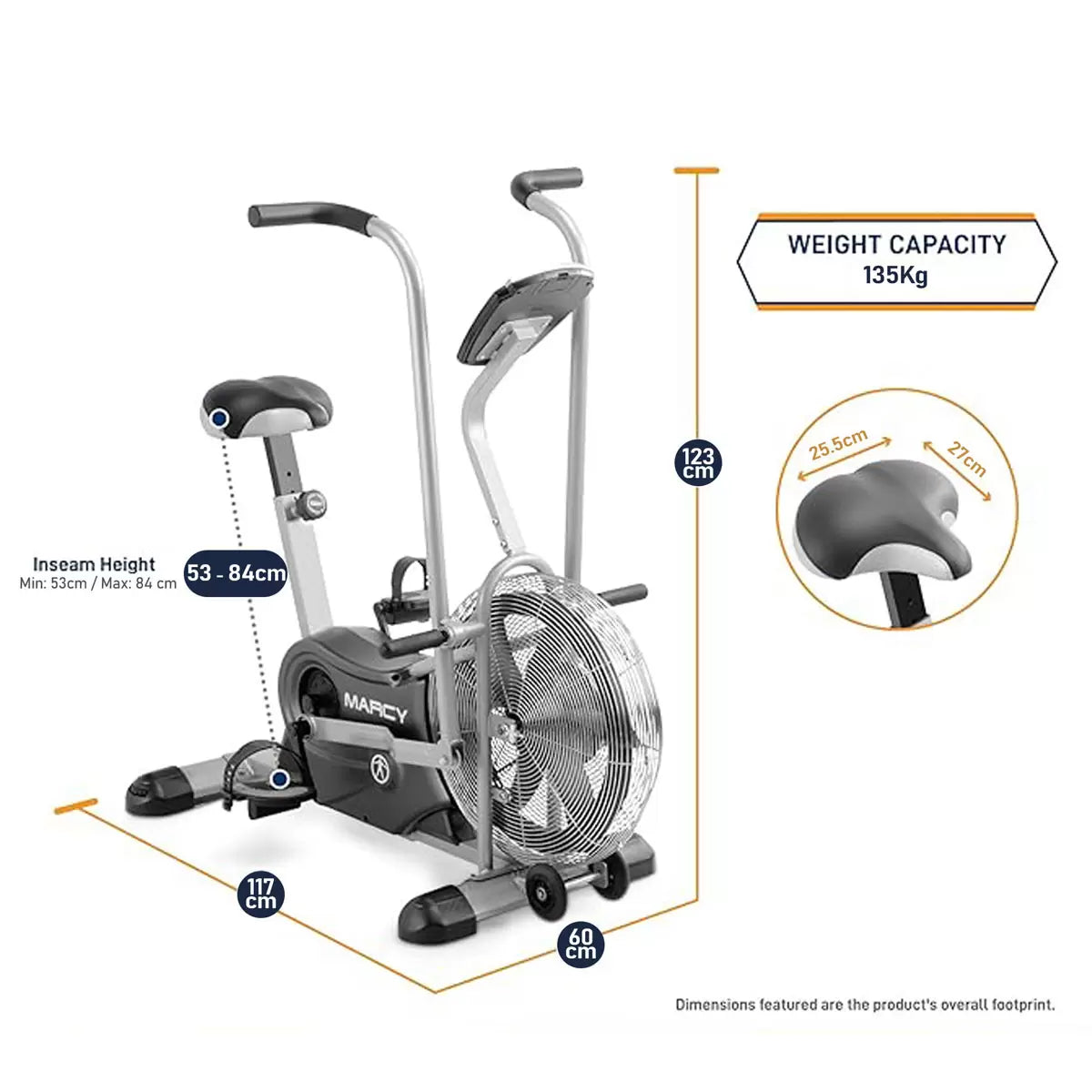 Marcy AIR-1 Deluxe Dual Action Fan Bike Home Fitness Bike for Workout
