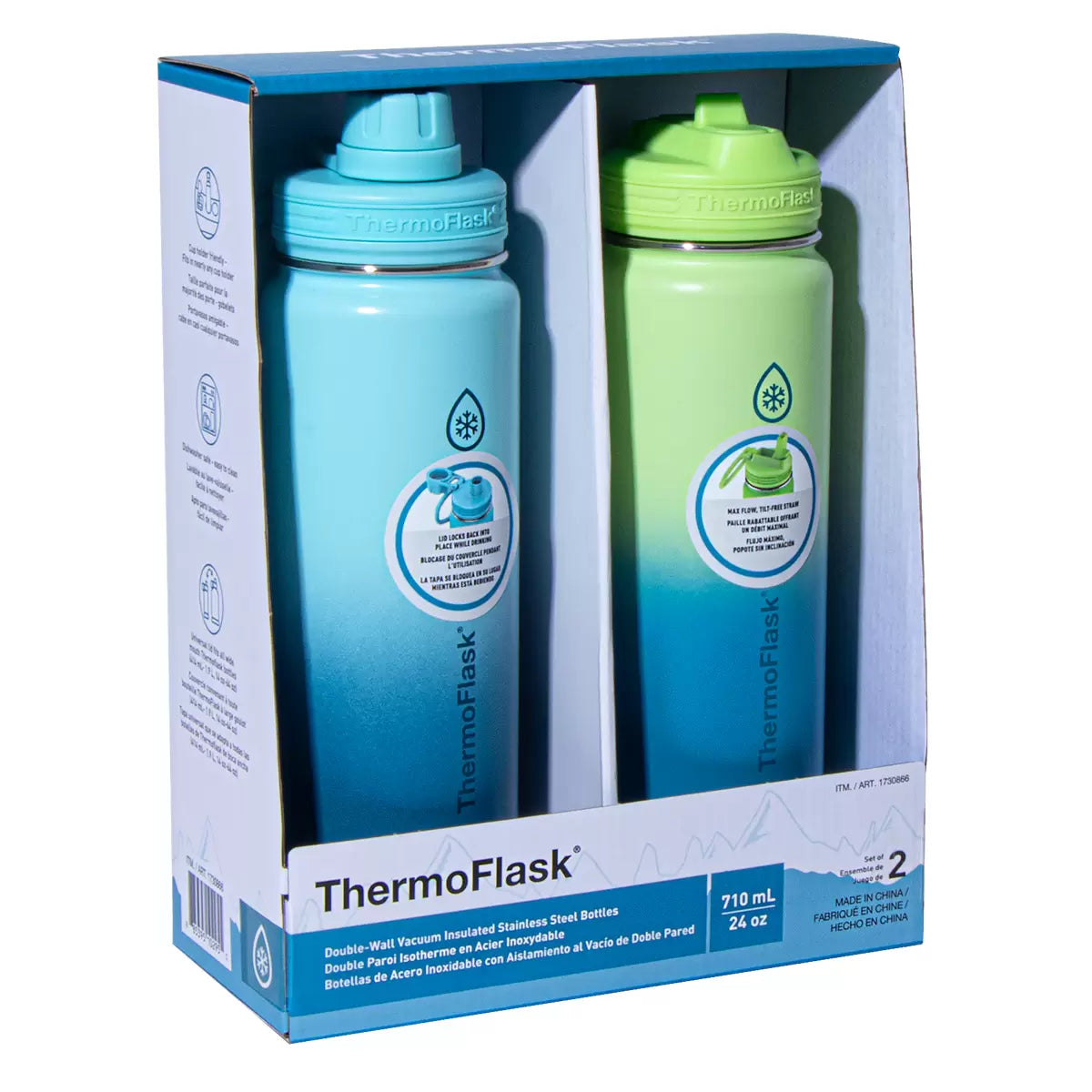 Stainless Steel Thermo Flask 700ml Durable Water Bottle, 2 Pack in 3 Colour Combinations