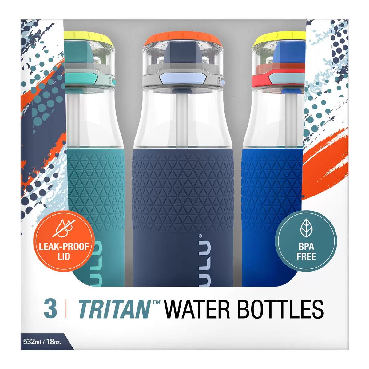 Zulu Tritan 511ml BPA-Free Water Bottle - 3 Pack Leakproof & Reusable
