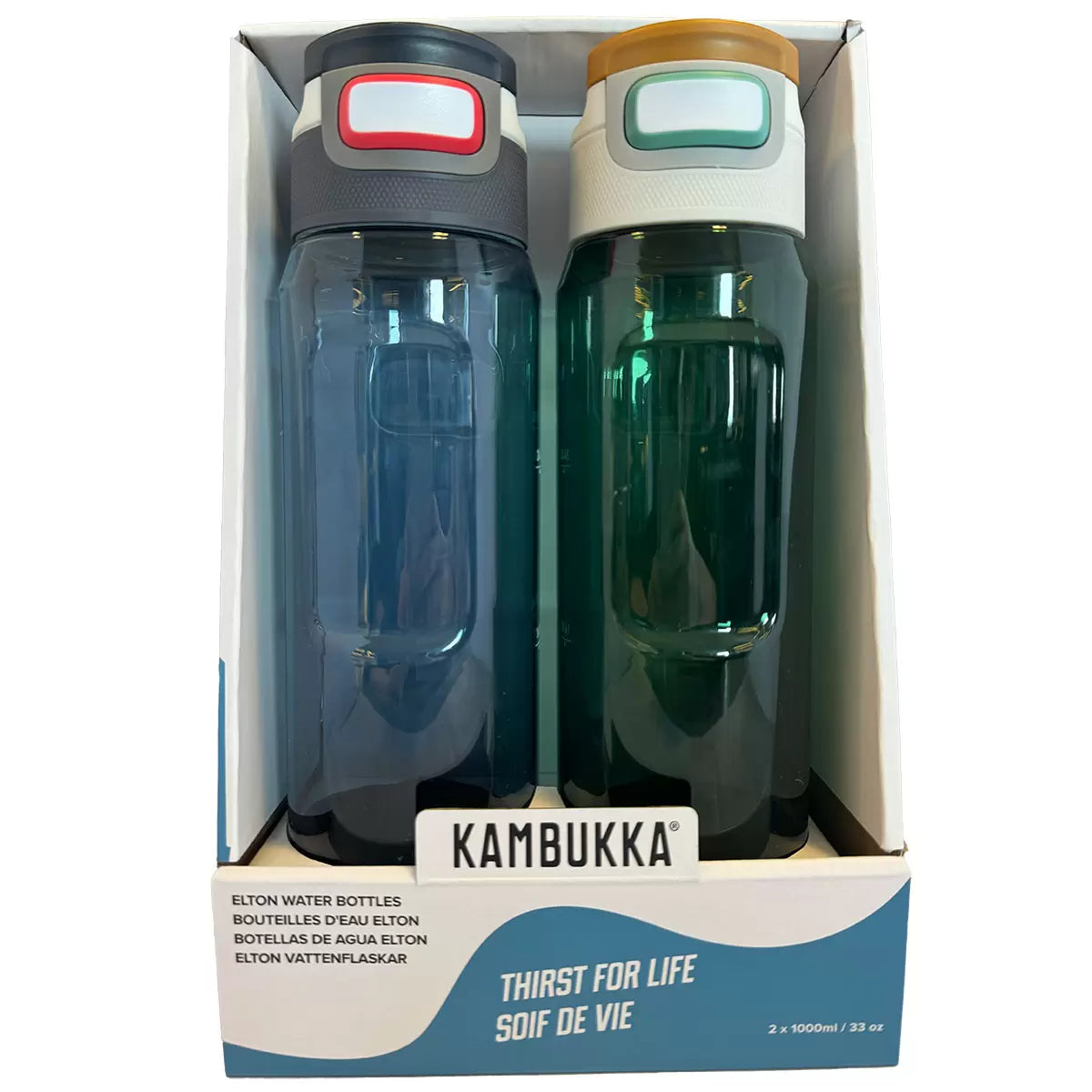 Kambukka Elton 1L Tritan Eco-Friendly Water Bottle, 2 Pack