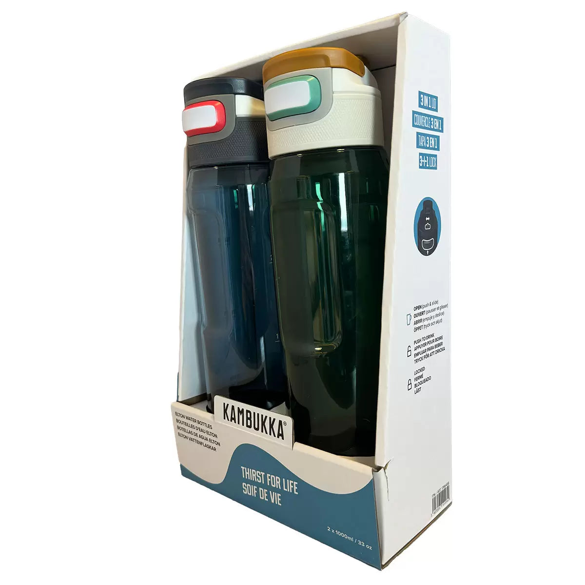 Kambukka Elton 1L Tritan Eco-Friendly Water Bottle, 2 Pack